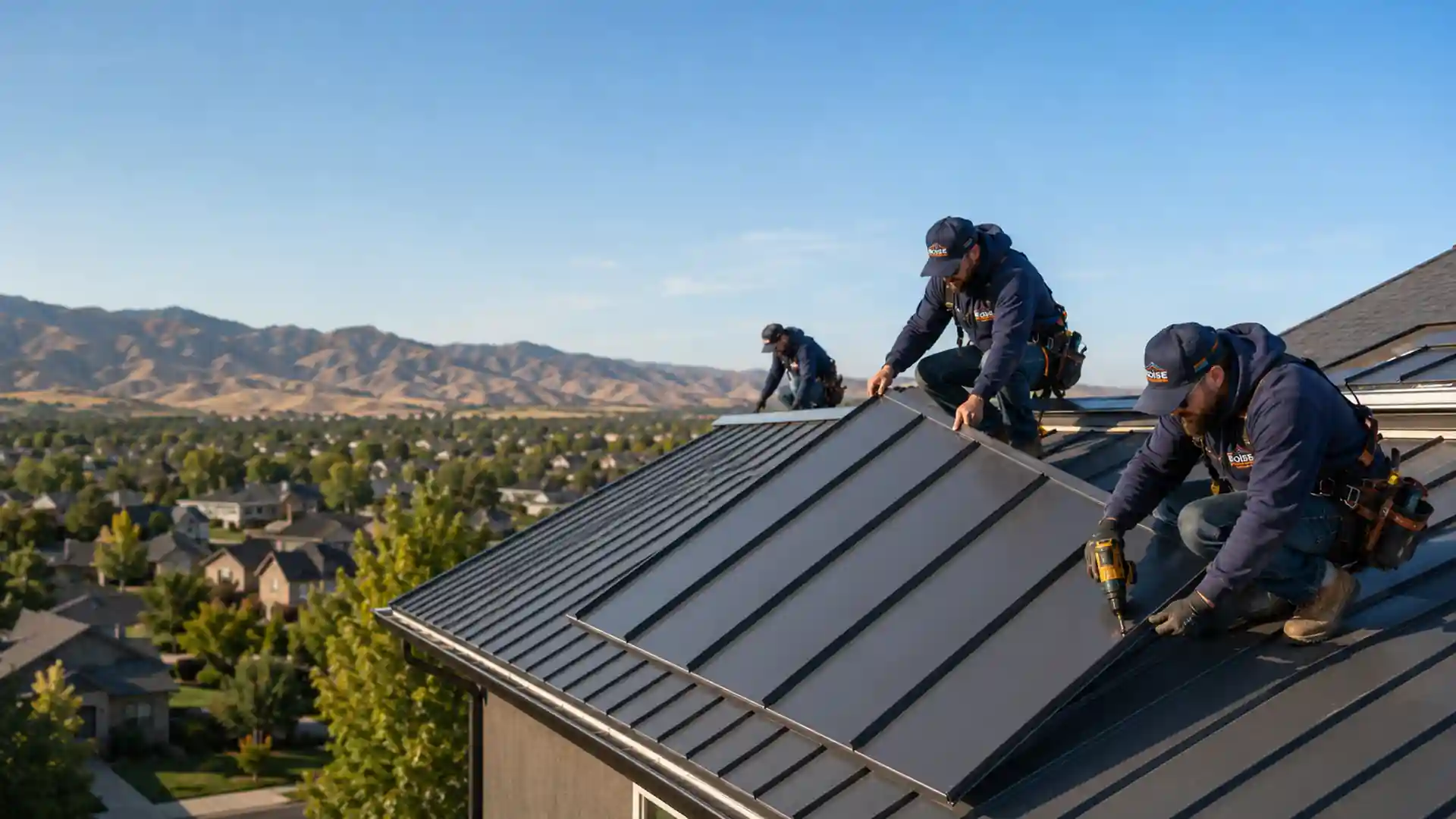 Standing seam metal roof installed on a luxury Eagle, Idaho residence